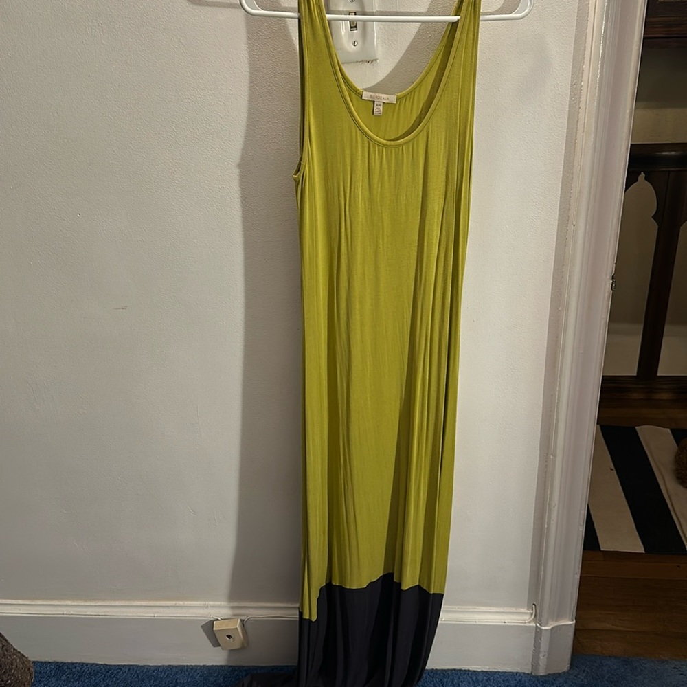 Anthropologie/Bordeaux: Chartreuse/navy maxi dress - Medium